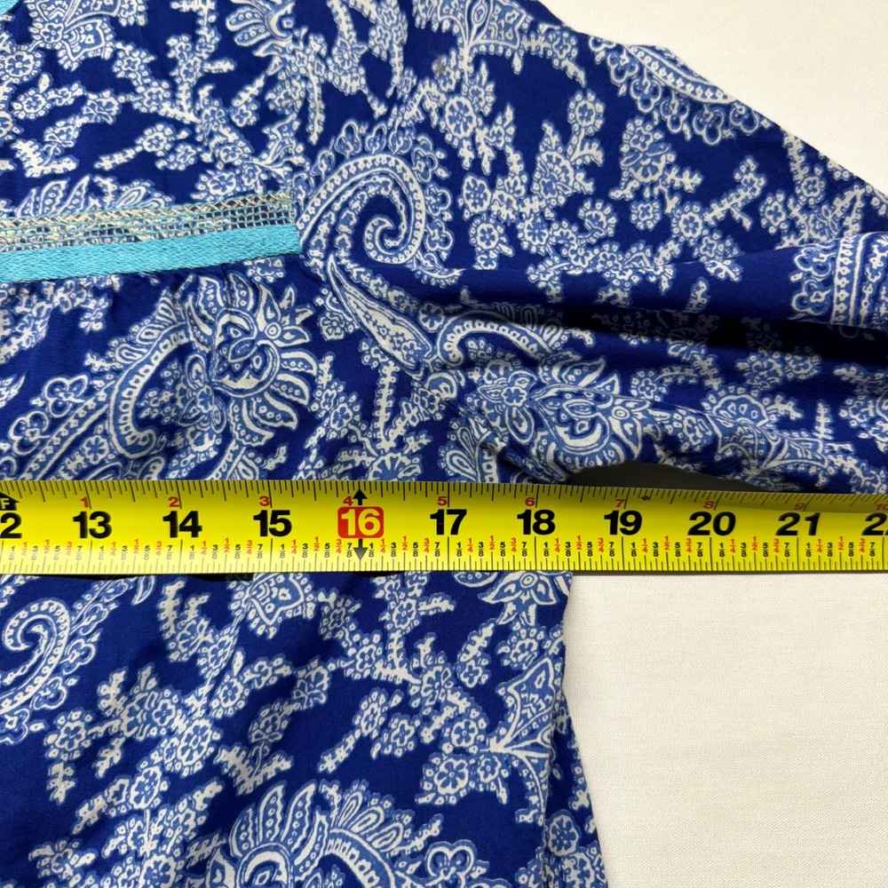 J.Crew Blue Paisley Print Long Sleeve Tunic Blouse XS Coastal Boho Resort Top - Picture 6 of 8